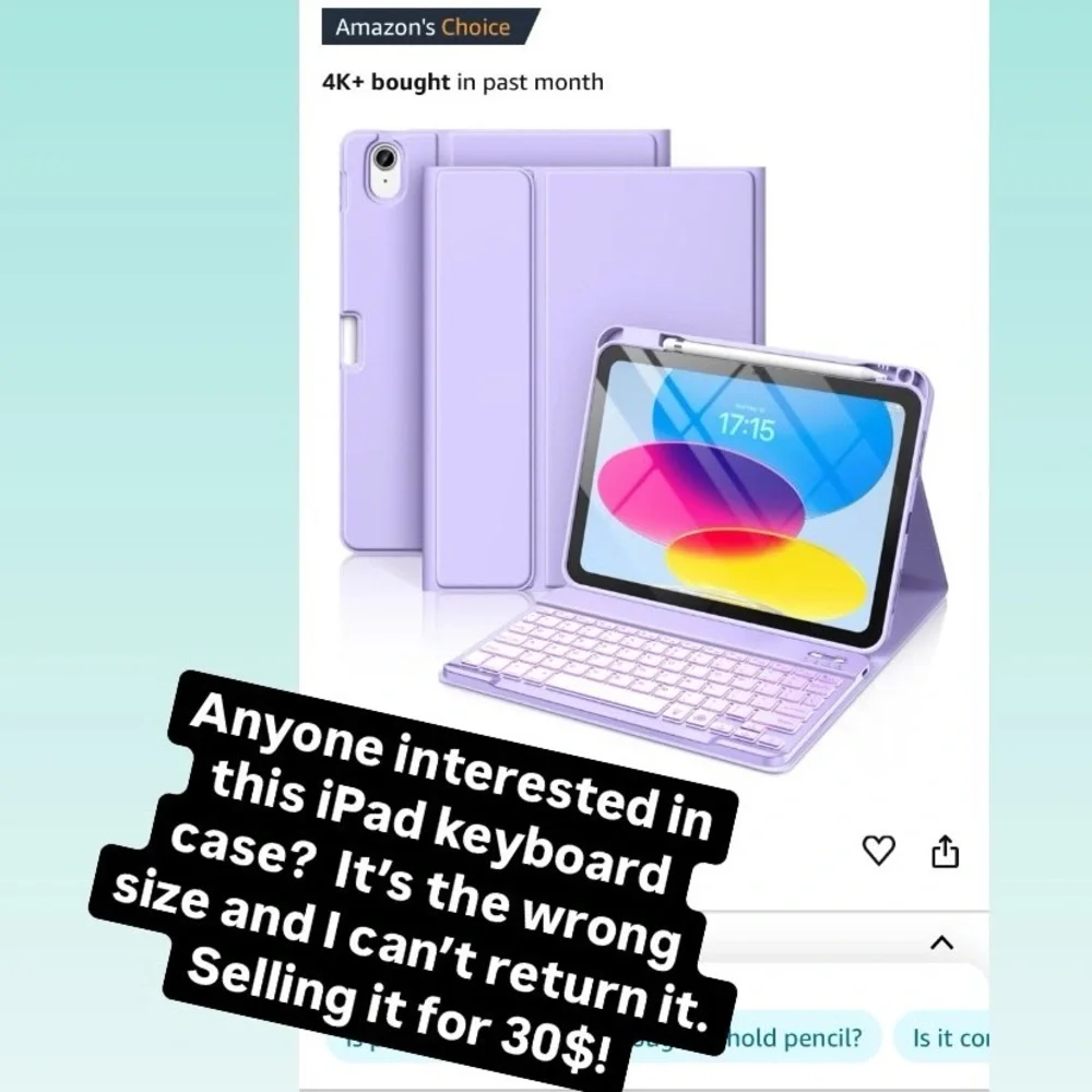 Purple Tablet Keyboard with Stand Functionality